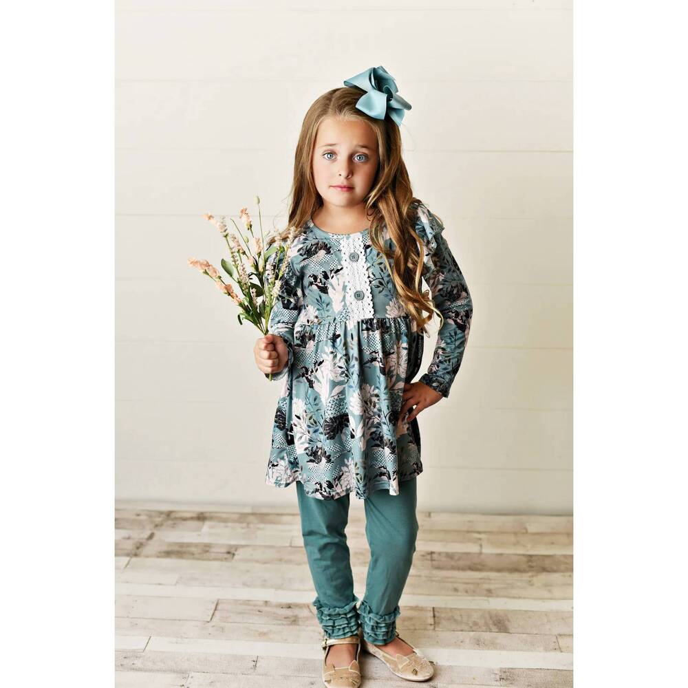 NEW ADORABLE SWEETNESS girls ruffle legging set in sage green